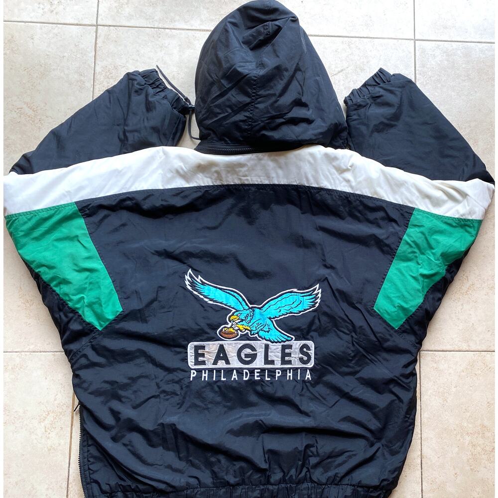 Philadelphia Eagles 90s GAME DAY puffer Pullover jacket L kelly blk NFL vintage